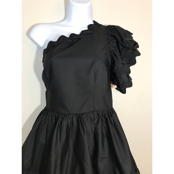 Entro Black One Shoulder Scallop Tiered Mini Dress Romper S Party Fit and Flare - Picture 3 of 13